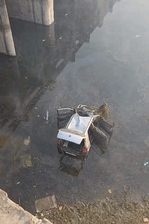 कार पुल की रेलिंग तोड़कर सोती नदी की नहर में गिर गई थी।