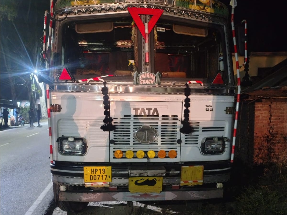 हादसे के बाद खड़ा ट्रक, ड्राइवर को पुलिस ने गिरफ्तार कर लिया है।