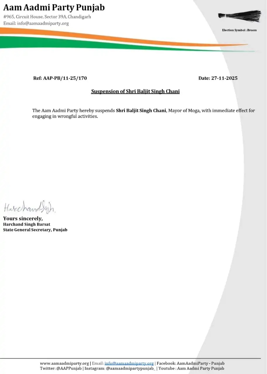 रॉन्गफुल एक्टिविटी बताकर मेयर को पार्टी से सस्पेंड की बात कही गई।