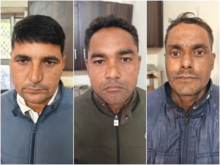 बायें से पहले नंबर पर पुलिस कॉन्स्टेबल भवानी सिंह, बीच में होमगार्ड वकार अहमद और दायें में पंक्चर शॉप मालिक