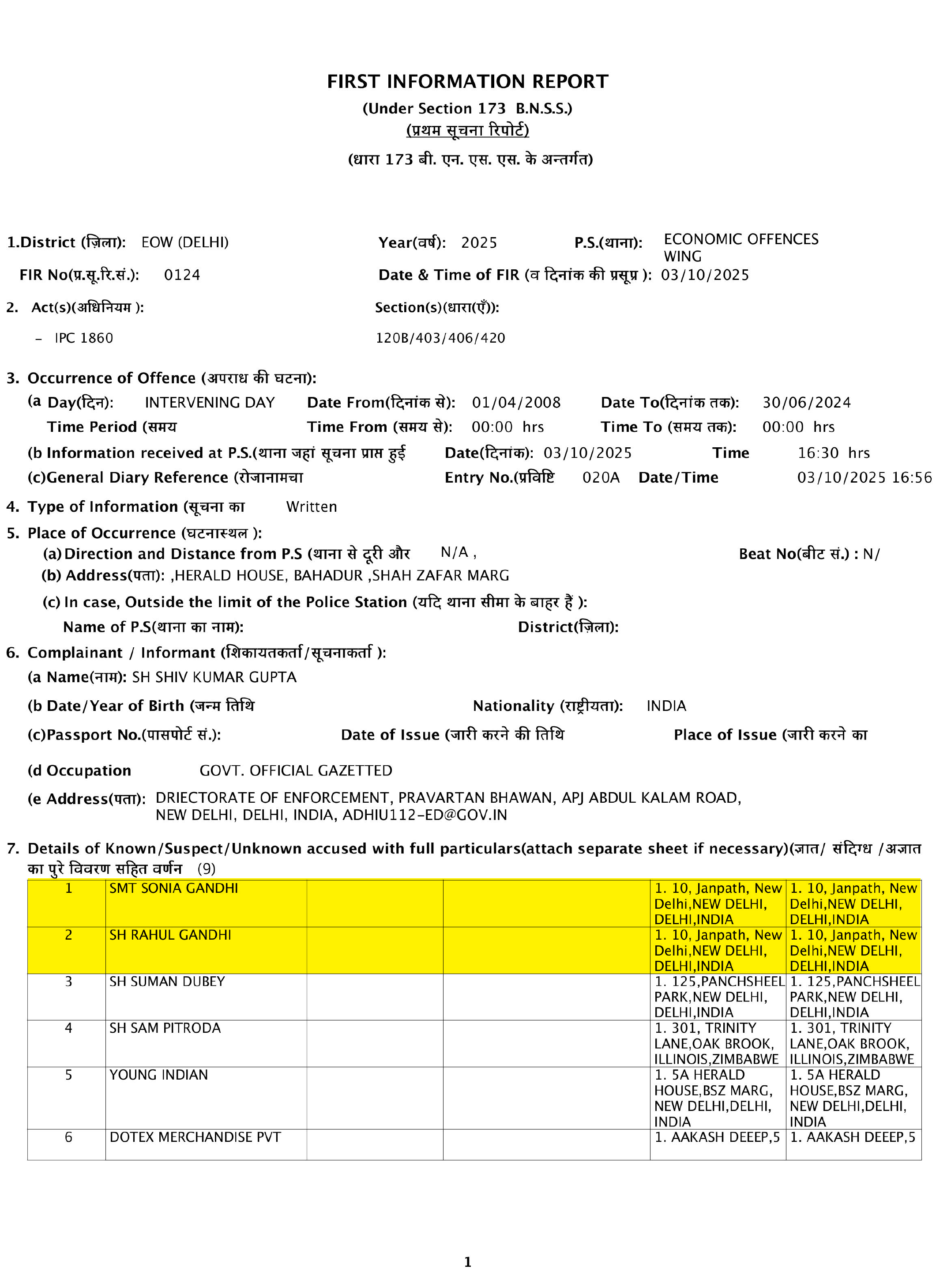 दिल्ली पुलिस की आर्थिक अपराध शाखा (EOW) ने नई FIR 3 अक्टूबर को दर्ज की थी। इसकी जानकारी 29 नवंबर को सामने आई।