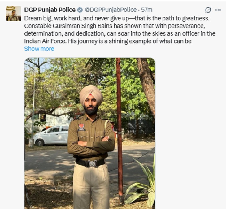 डीजीपी ने कॉन्स्टेबल को बधाई दी है।