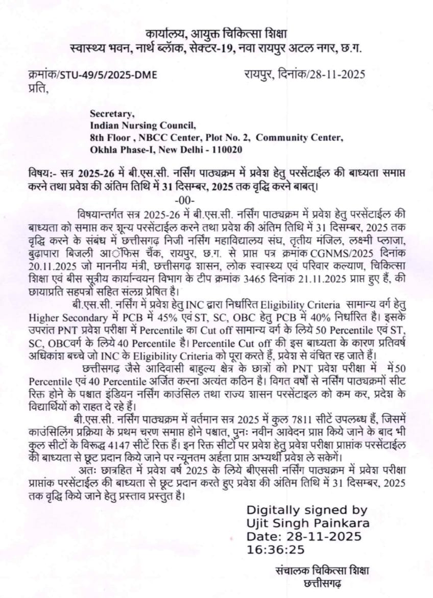 विभाग की ओर से INC का लिखा गया पत्र।