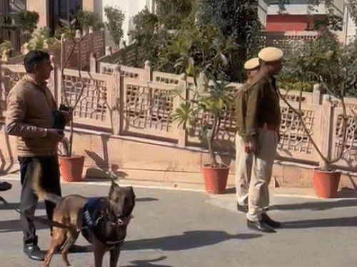 डॉग स्क्वॉड और मेटल डिटेक्टर से हाईकोर्ट परिसर के चप्पे-चप्पे की जांच की गई।