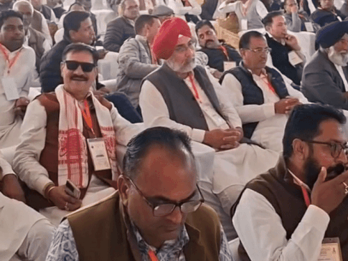 सीएम की सभा में पहुंचे भाजपा कार्यकर्ता। सीएम ने भाषण में कांग्रेस को घेरा।