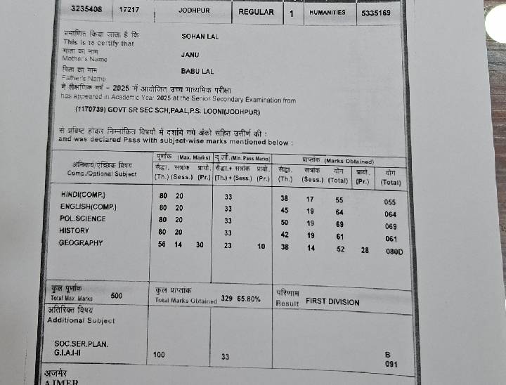 छात्र की 12वीं की मार्कशीट जिसे कोर्ट में प्रस्तुत किया गया।