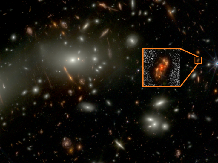 जेम्स वेब टेलीस्कोप से नई खोजी गई गैलेक्सी अलकनंदा का दृश्य।