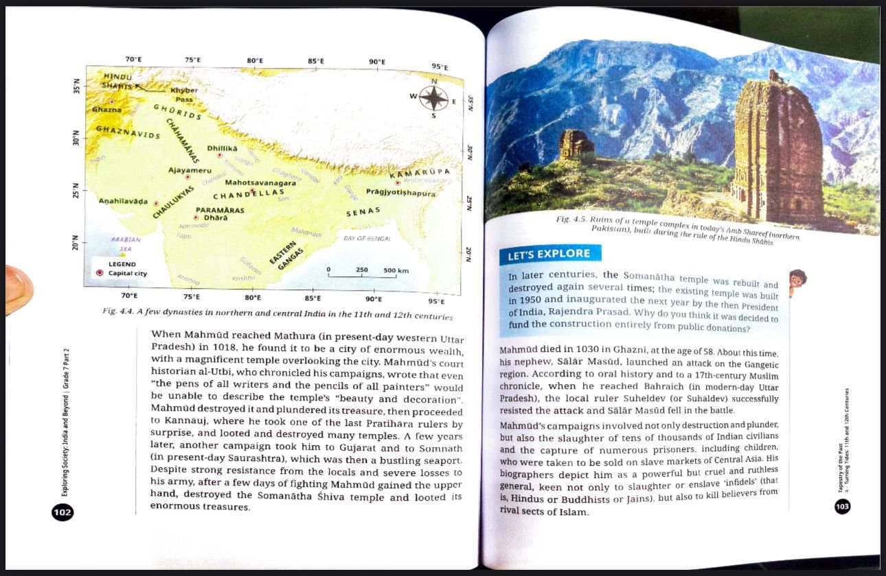 नई किताब में मथुरा के मंदिर में लूट, सोमनाथ मंदिर को तोड़ना शामिल है।