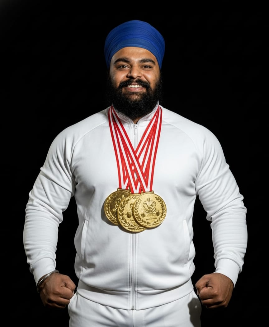 पावर लिफ्टिंग में जीते नेशनल मेडल के साथ शरणदीप सिंह।