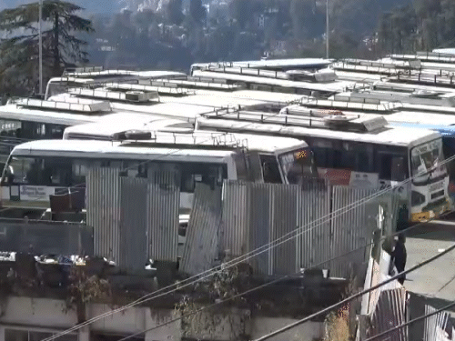 शिमला के आईएसबीटी बस अड्डे में खड़ी बसे।