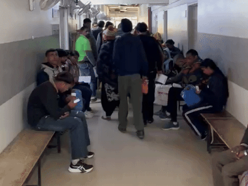 हिसार सिविल अस्पताल में ओपीडी के बाहर मरीजों की भीड़।