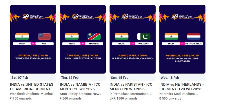 भारत के मैच की शुरुआती कीमत 500 और 750 रुपए है।