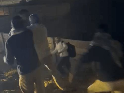 वारदात का वीडियो, जिसमें लोहे की रॉड लेकर दौड़ता दिख रहा कर्मचारी।