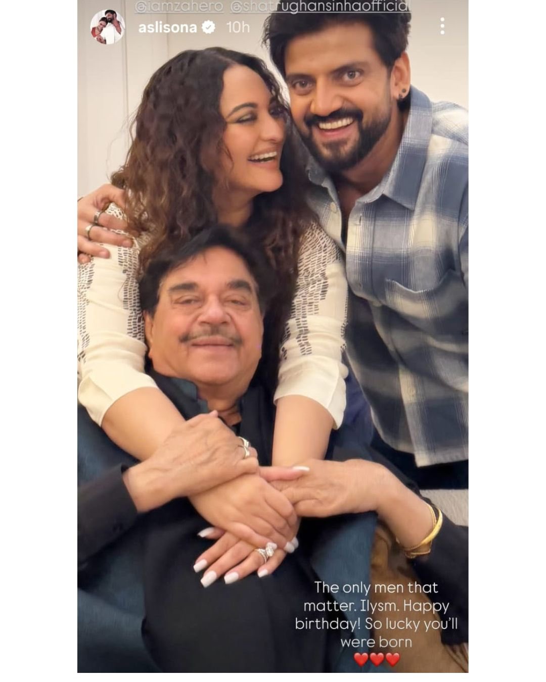 शत्रुघ्न सिन्हा ने इपने इंटरव्यू में सोनाक्षी के इस पोस्ट का जिक्र किया है, जिसमें वो जहीर को बर्थडे विश कर रही हैं।