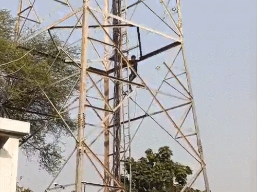 पुलिस और पत्नी के समझाने के बाद युवक टावर से नीचे उतरा