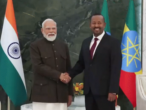 अदीस अबाबा एयरपोर्ट पर अहमद अली ने पीएम मोदी के साथ औपचारिक बातचीत की।