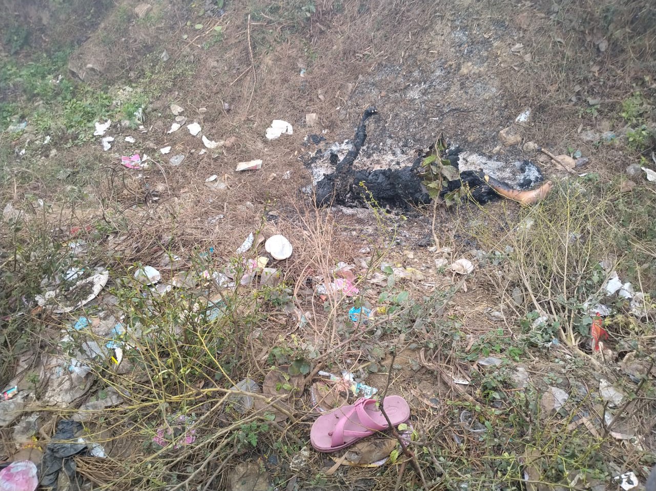 BREAKING : झाड़ियों में मिली महिला की आधी जली हुई लाश