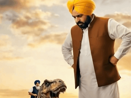 सुखबीर बादल के डायनासोर के सामने दहाड़ते सीएम भगवंत मान।