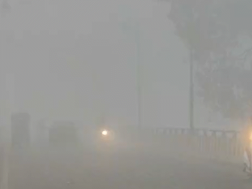 हाथरस में घने कोहरे की वजह से दिन में रात जैसा माहौल रहा। सड़कों पर कुछ भी दिखाई नहीं दे रहा था। सिर्फ वाहनों की लाइट ही नजर आ रही थी।