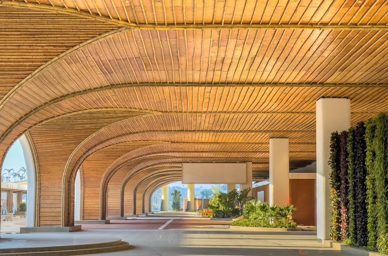 The terminal has 57 garden-themed poles.