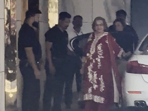 हेलेन ने पैपराजी का हाथ हिलाकर अभिवादन किया।