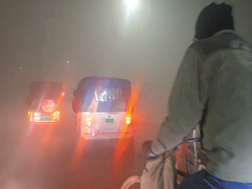 उन्नाव में घने कोहरा छाया हुआ है। सुबह भी हल्का अंधेरा छाया रहा। विजिबिलिटी कम होने से सड़कों पर गाड़ियों की रफ्तार पर ब्रेक लग गया।