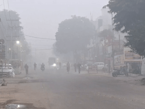 लुधियाना में शहर के अंदर छाया कोहरा।