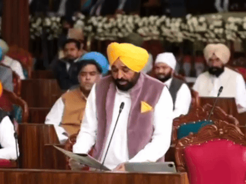सीएम भगवंत श्री आनंदपुर साहिब में आयोजित विधानसभा में होली सिटी का प्रस्ताव पेश करते हुए। (फाइल फोटो)