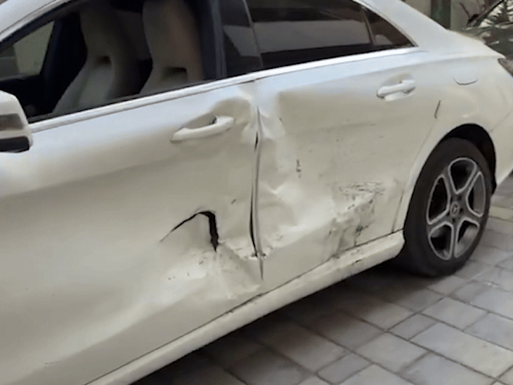 एक्सीडेंट के बाद नोरा फतेही की कार का वीडियो।