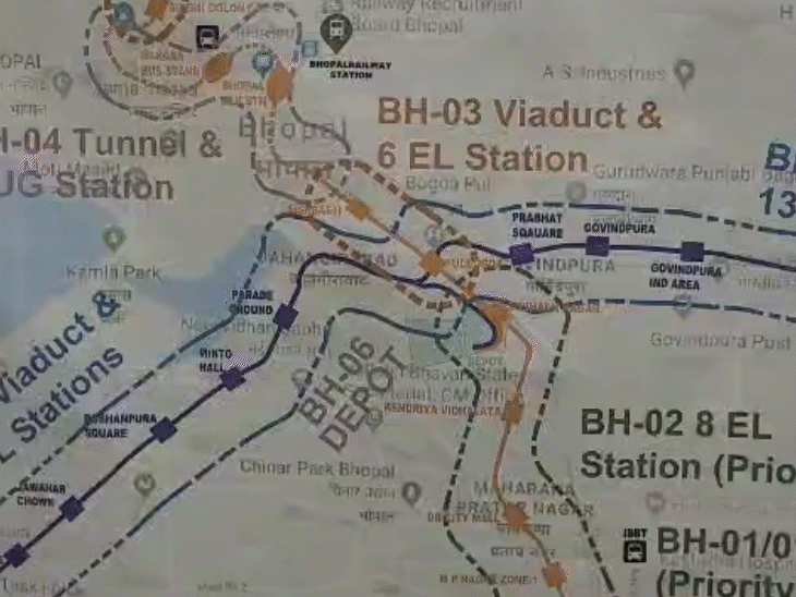 इस तरह भोपाल में मेट्रो की ऑरेंज और ब्लू लाइन।