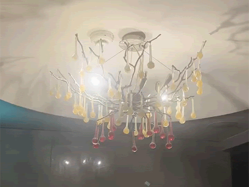 भूकंप से एक घर में लगा झूमर (चैंडेलियर) हिलने लगा।