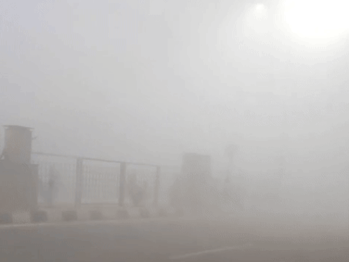 फतेहाबाद में कोहरे के बीच से निकलते वाहन। यहां दो दिनों से कोहरा गहराता जा रहा है। धूप नहीं निकली है।