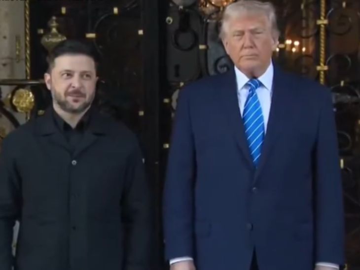 ट्रम्प और जेलेंस्की ने फ्लोरिडा स्थित 'मार-ए-लागो' रिसॉर्ट के बाहर खड़े होकर पत्रकारों से बात की। - Dainik Bhaskar