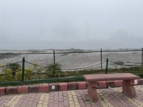 आगरा में शीतलहर के साथ घना कोहरा छाया हुआ है। कोहरे के कारण ताज व्यू पॉइंट से ताजमहल साफ नहीं दिखाई दे रहा है।