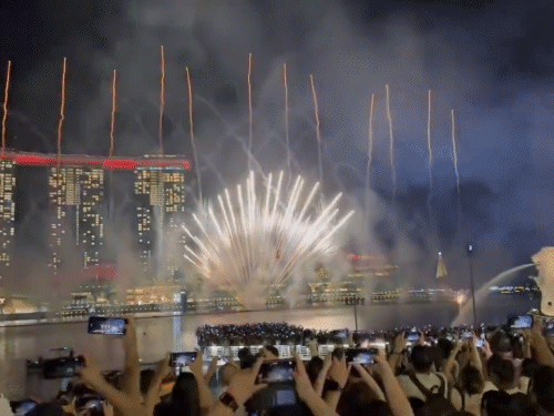 सिंगापुर में बीच पर आतिशबाजी के साथ न्यू ईयर सेलिब्रेट किया गया।