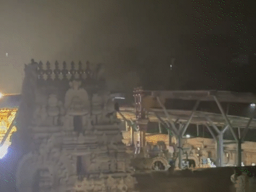 तिरुपति शहर के गोविंदराजस्वामी मंदिर के ऊपर चढ़े व्यक्ति को पुलिस ने गिरफ्तार किया। - Dainik Bhaskar