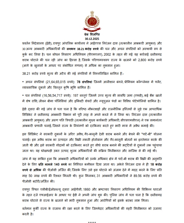 ED ने अफसरों की संपत्ति कुर्क करने की जानकारी दी है।