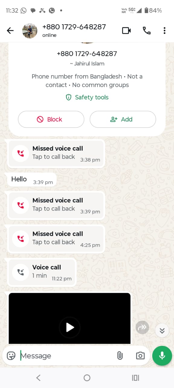 संगीत सोम को व्हाट्सएप पर जहिरुल इस्लाम के नाम से भी कॉल आई है।