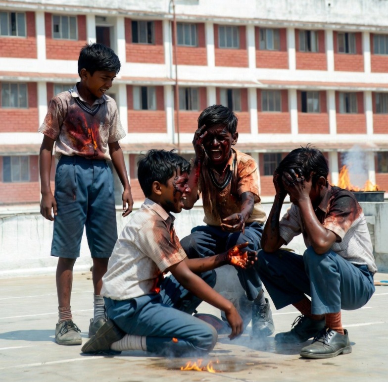 एक्सपेरिमेंट के दौरान चार छात्र झुलस गए। (AI जनरेटेड इमेज)