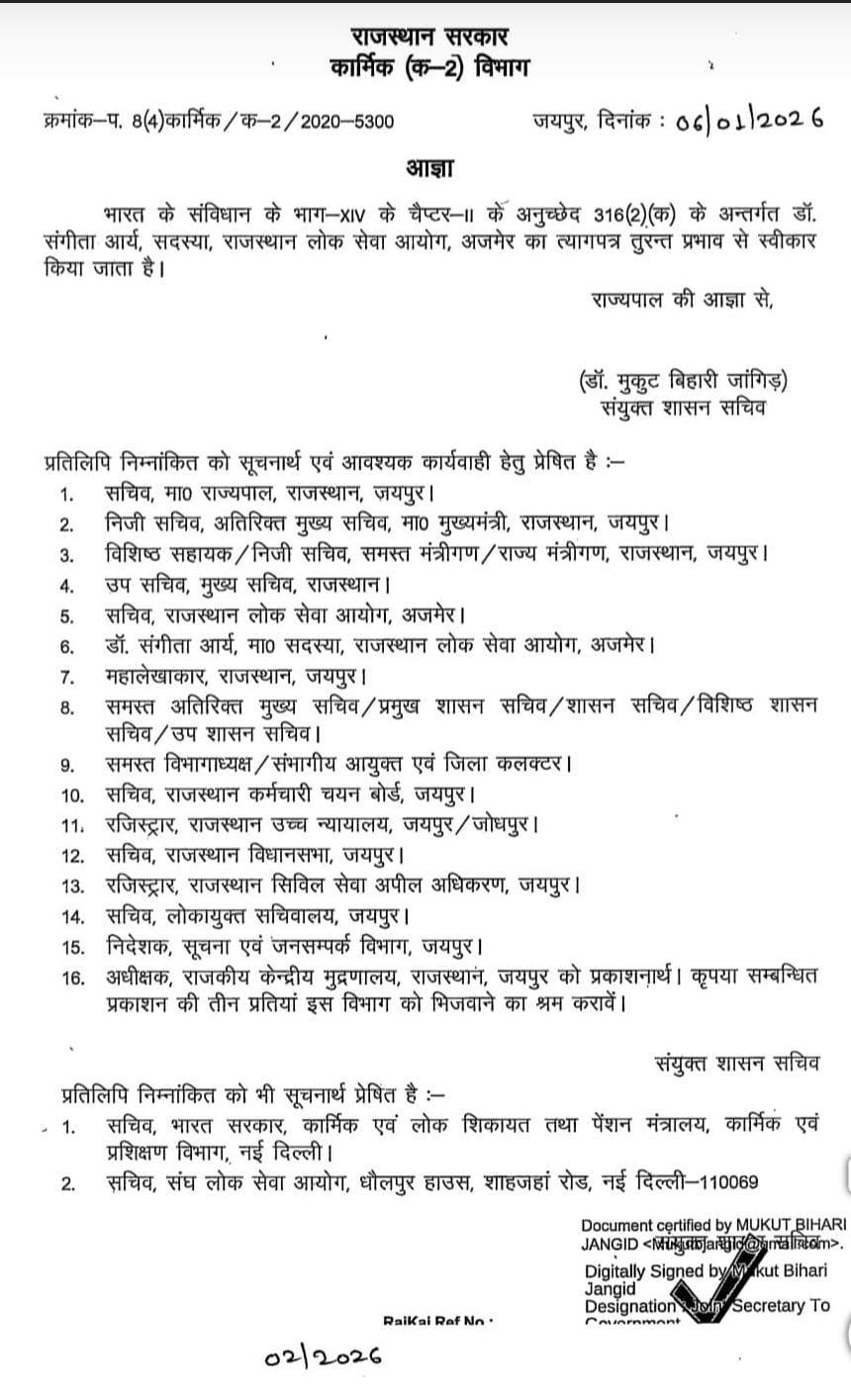 कार्मिक विभाग की ओर से जारी किया गया आदेश।