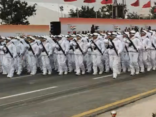 रिहर्सल में अरुणाचल साउथ के जवानों ने फ्लैग मार्च किया। ये जवान पहाड़ी और बर्फीले इलाकों में युद्ध लड़ने में माहिर हैं।