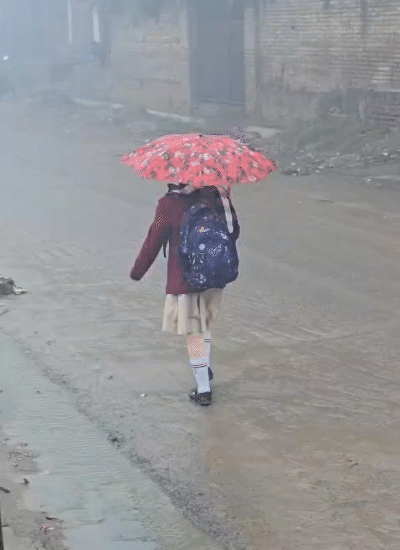 मथुरा में ठंड की वजह से स्कूलों में छुट्टी कर दी गई। आदेश से पहले स्कूल पहुंचे बच्चे बारिश के बीच वापस घर लौट आए।