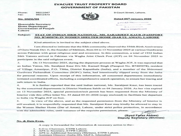पंजाब की सरबजीत कौर का भारत लौटना अटका:  विशेष परमिट रुका, लाहौर के दारुल अमान में शिफ्ट, श्रद्धालुओं के जत्थे के साथ गई थी – Amritsar News