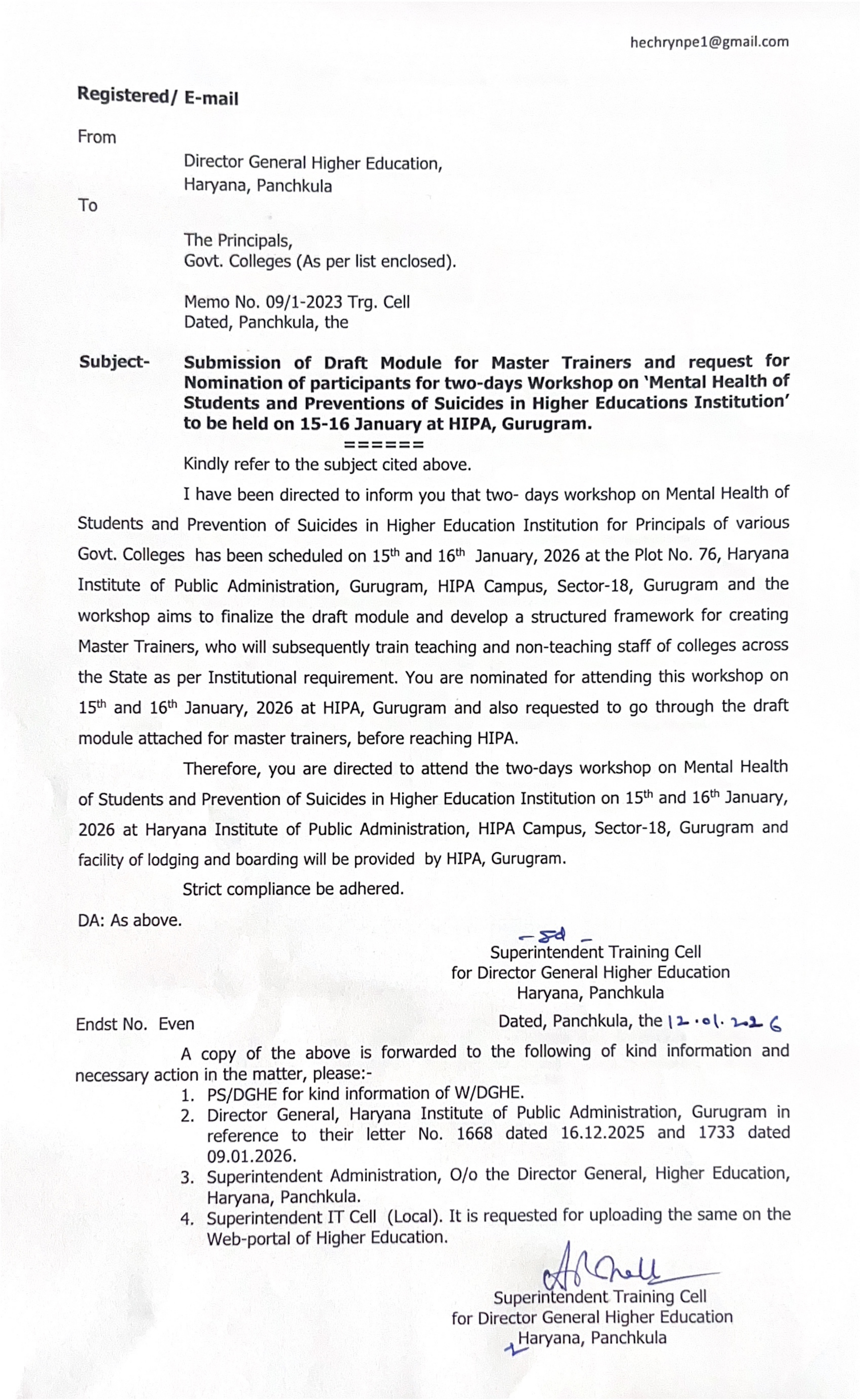 एजूकेशन निदेशालय के द्वारा जारी किया पत्र।