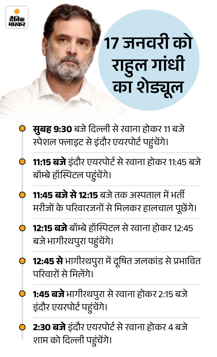 इंदौर में राहुल गांधी की मीटिंग को नहीं मिली मंजूरी:  अब सिर्फ बॉम्बे हॉस्पिटल और भागीरथपुरा जाएंगे, दूषित पानी से अब तक 24 मौतें – Bhopal News