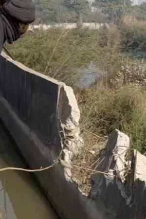 ये नाले की रेलिंग है, जिसे तोड़ते हुए कार गड्ढे में गिरी।