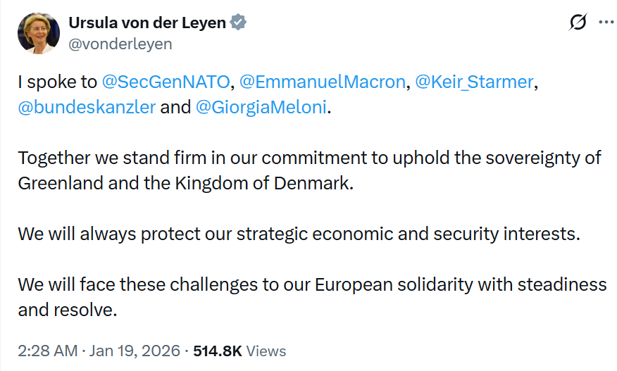 EU-US ट्रेड एग्रीमेंट को यूरोपीय कमीशन की अध्यक्ष उर्सुला वॉन डेर लेयेन बैठक के बाद कहा कि हम सब ग्रीनलैंड की संप्रभुता को बनाए रखने के लिए प्रतिबद्ध हैं। हम एकजुटता से इन चुनौतियों का सामना करेंगे।