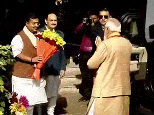 भाजपा मुख्यालय में नितिन ने पीएम मोदी से मुलाकात की।