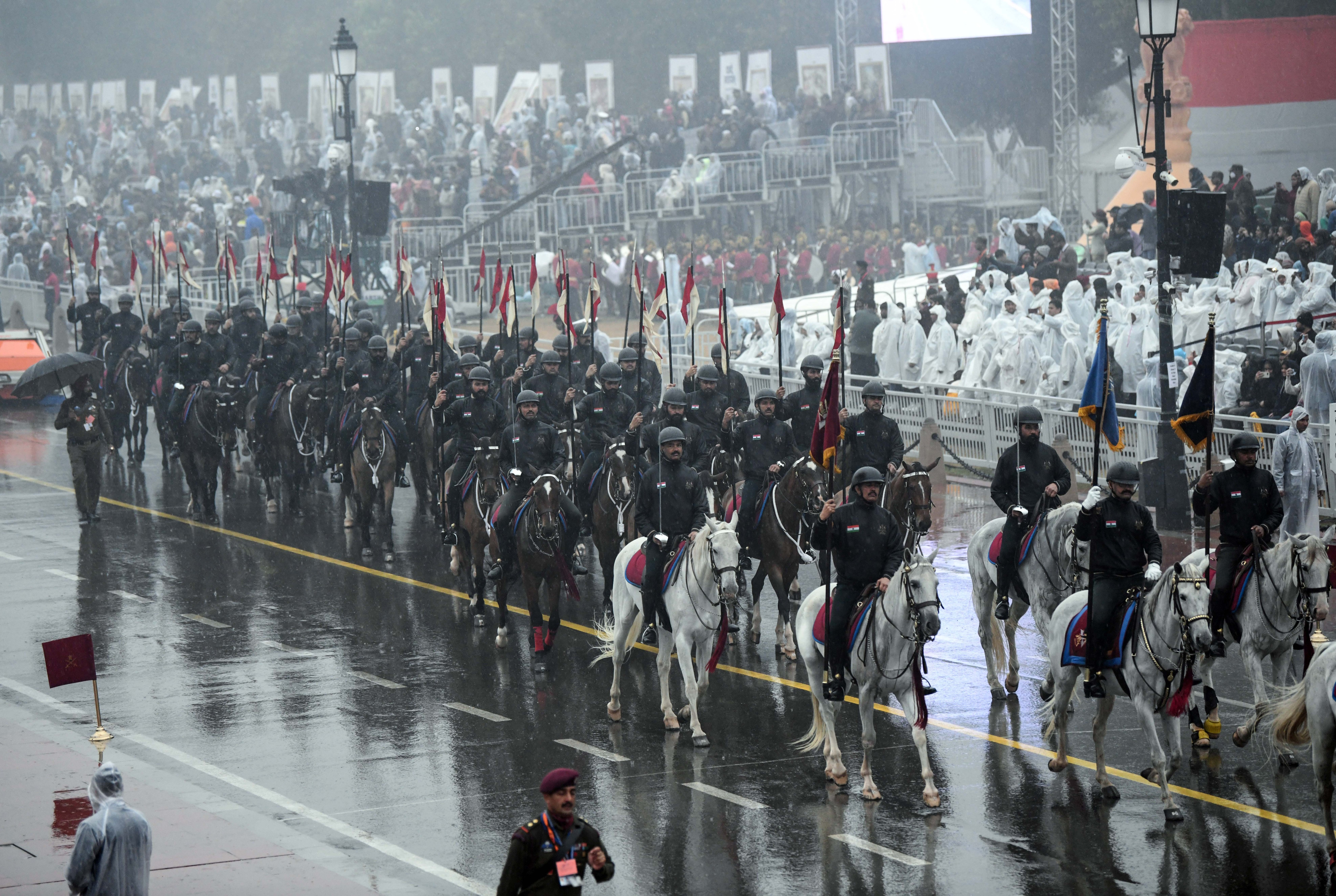 गणतंत्र दिवस परेड 2026 की फुल ड्रेस रिहर्सल के दौरान प्रेसिडेंट्स बॉडीगार्ड।