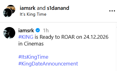 શાહરૂખ ખાને 'કિંગ'ની રિલીઝ ડેટ જણાવી.